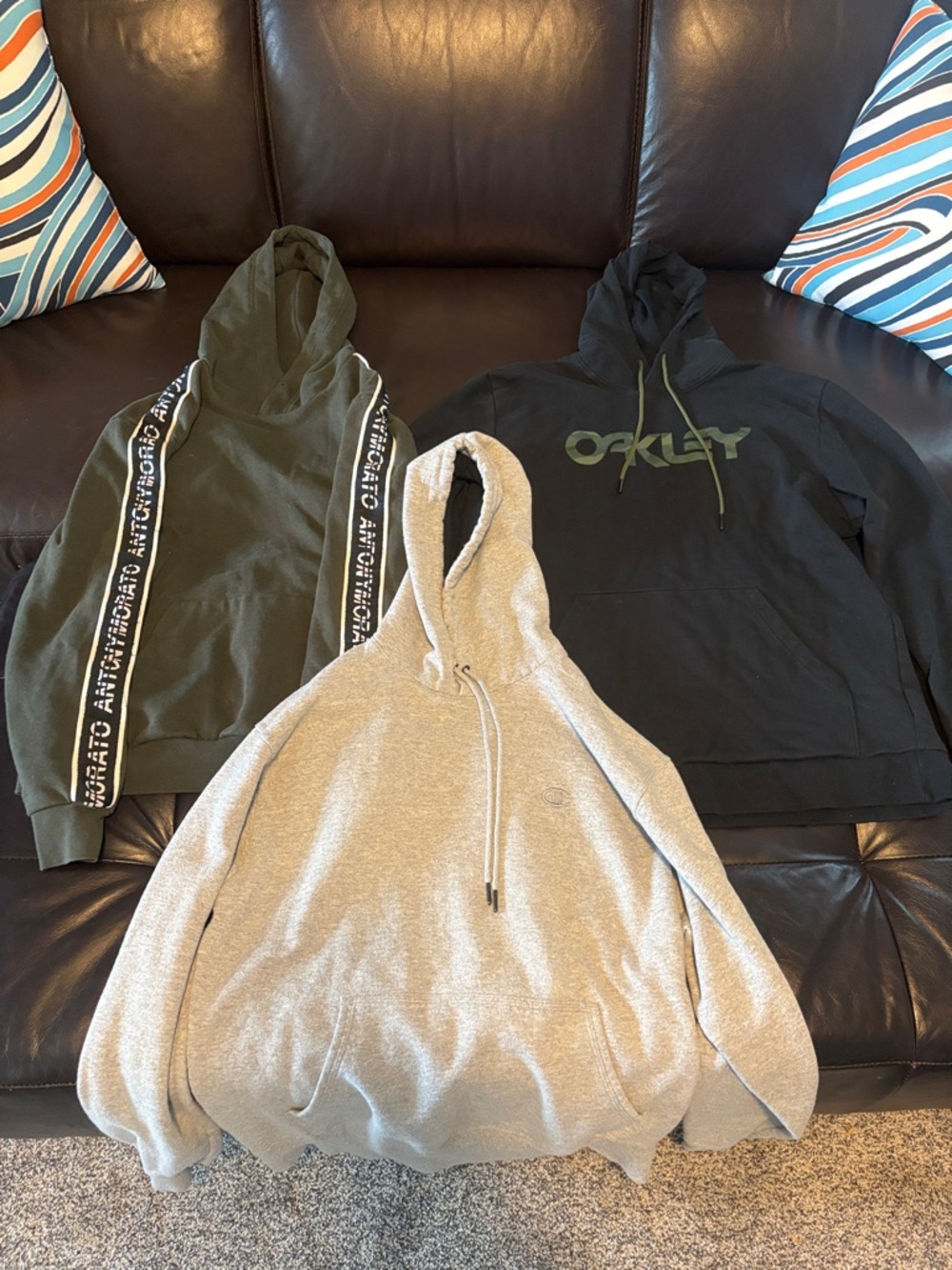 Oakley Black & Olive Hoodies with Light Gray Champion Pullover + (Antony Morato)
